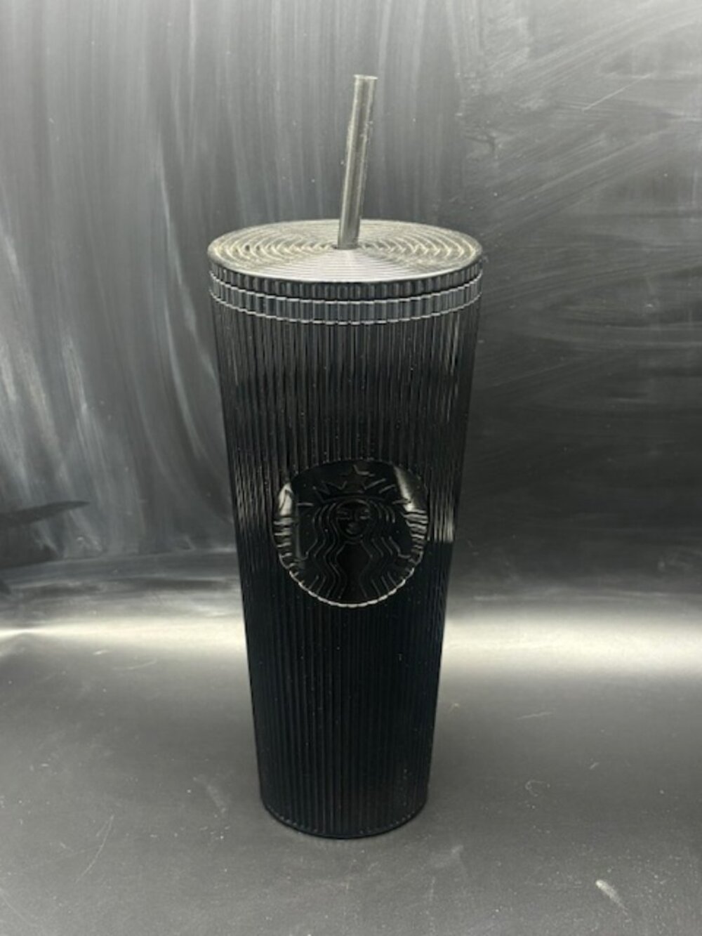 Starbucks Venti Black Ribbed Tumbler with Straw